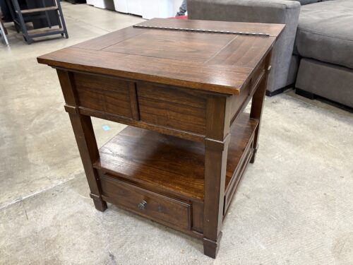 Dark Finished 2 Tier Lift-Top End Table with Power Outlets