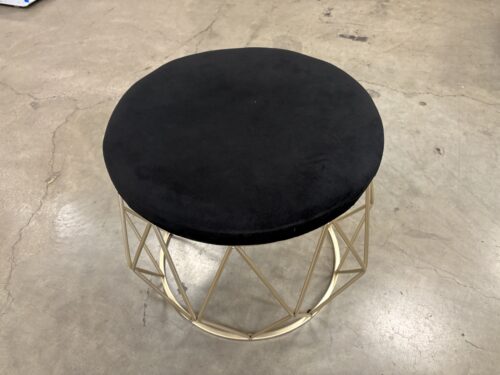 Modern Black Microplush Footstool with Geometric Design Gold Tone Base