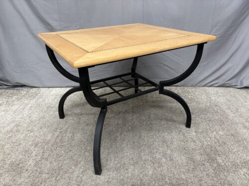 Blonde Inlaid Wood Top End Table w/ Black Metal Base
