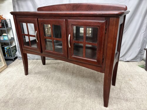 Deep Red Wood Glass Panel Sideboard