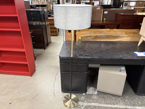 Black & Champagne Modern Floor Lamp w/ Light Grey Drum Shade
