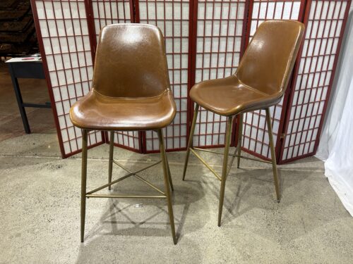 WORLD MARKET Tyler Bi Cast Leather Molded Barstools in Cognac (Set of 2)