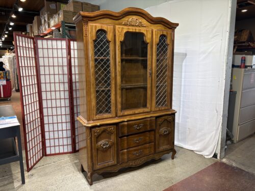 Vintage Two Piece French Country Style Walnut Hutch