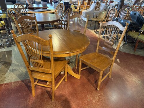Solid Oak Extendable Dining Table Set with Windsor Style Chairs