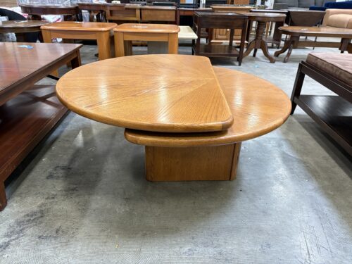 Natural Finish Wooden Rotating Surface Coffee Table with Pedestal Base