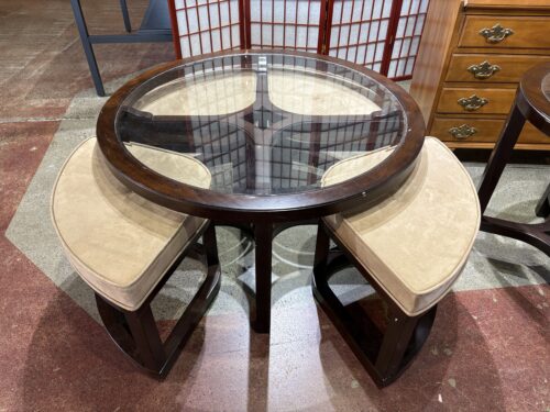 Round Cocktail Table with Four Nested Stools in Mink Brown