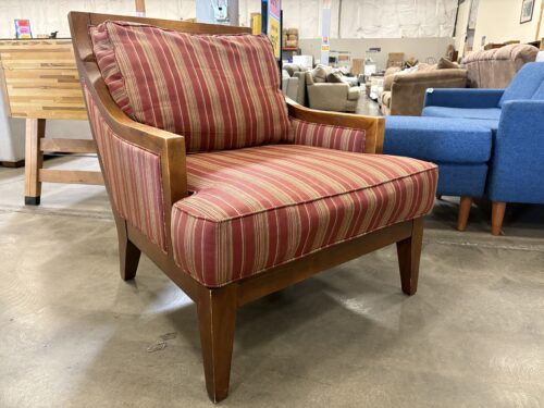 Vintage Wooden Lounge Chair with Striped Upholstered Cushions