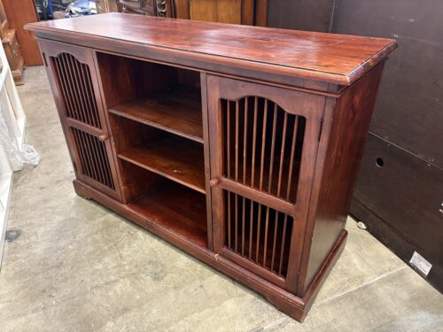 Vintage Mahogany Media Cabinet with Slatted Front Doors