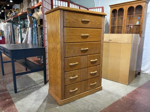 Vintage Tallboy Dresser with Flip-Top Vanity and Mirror