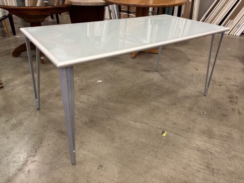 IKEA Contemporary Frosted Glass Dining Room Table with Metal Base