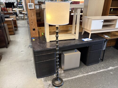 Bronze Bamboo Floor Lamp w/ White Drum Shade