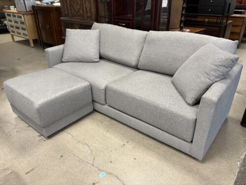 CRATE & BARREL Sandy Grey Fabric Square Arm Sofa w/ Ottoman