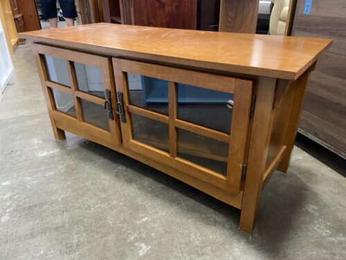 Mission Style Media Cabinet with Glass Doors and Swing Pulls