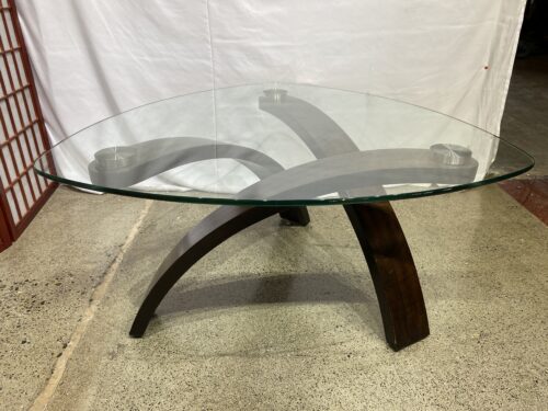 Modern Bent Wood Glass Triangular Coffee Table