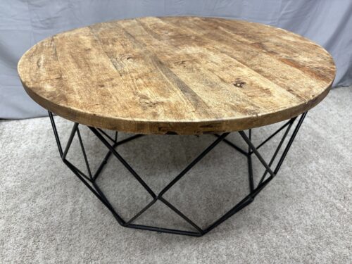 Rustic Geometric Solid Wood Topped Round Coffee Table