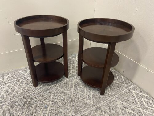 Mahogany Finish Wooden 3 Tier Accent Tables with Removable Top Trays  (Set of 2)
