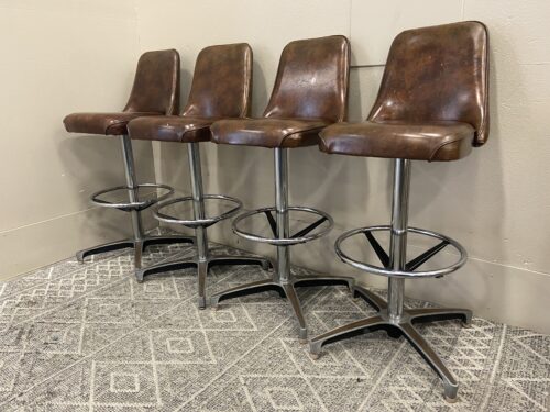 CHROMCRAFT  Vintage 70's Brown Vinyl Swivel Base Counter Stools  (Set of 4)
