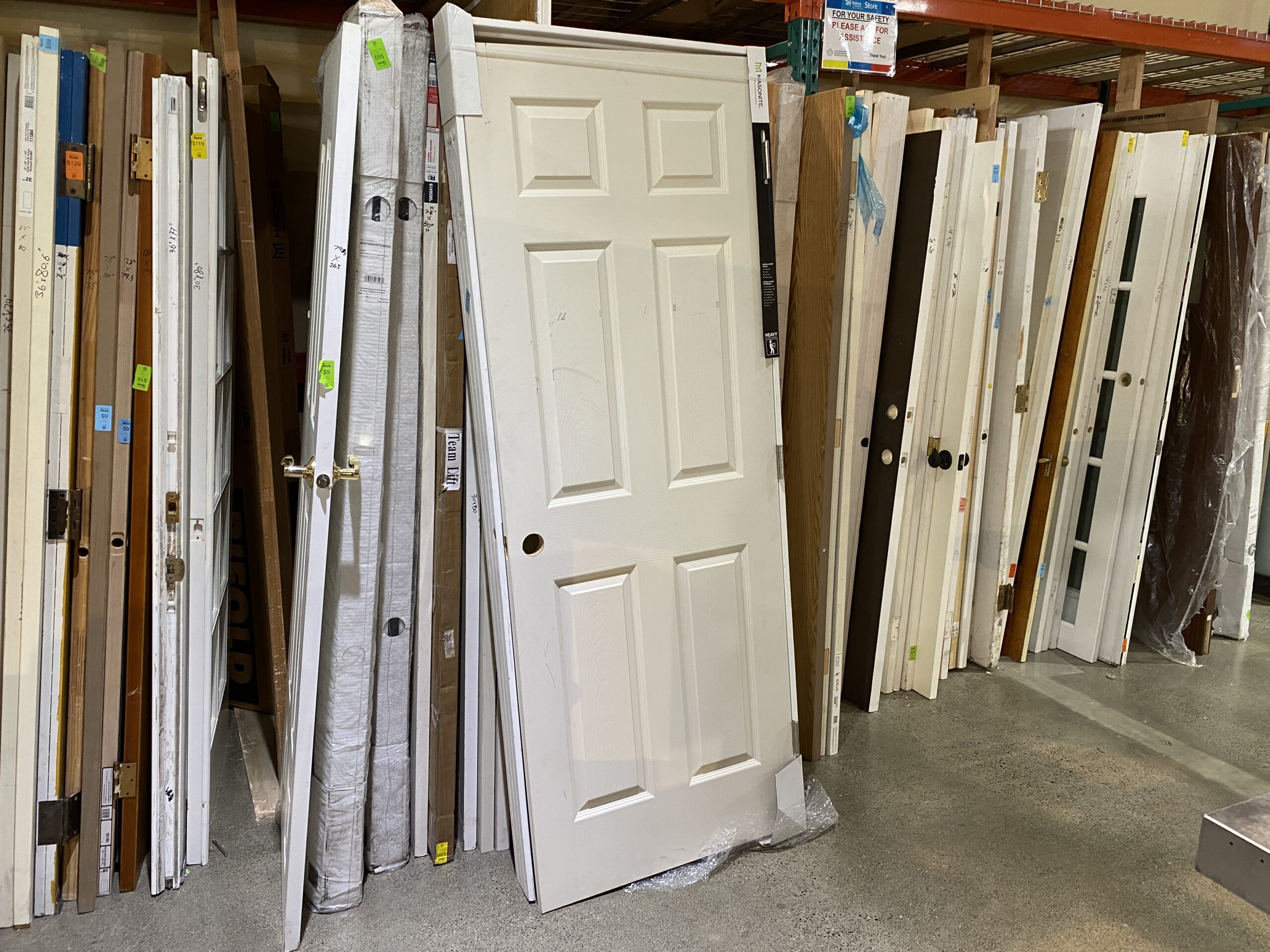 MASONITE  30 In. X 80 In. X 4-9/16 In. Primed 6-Panel Single Prehung Interior Door Left Hand Flat Jamb