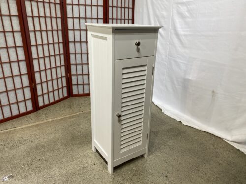 White Narrow Bathroom Floor Storage Cabinet