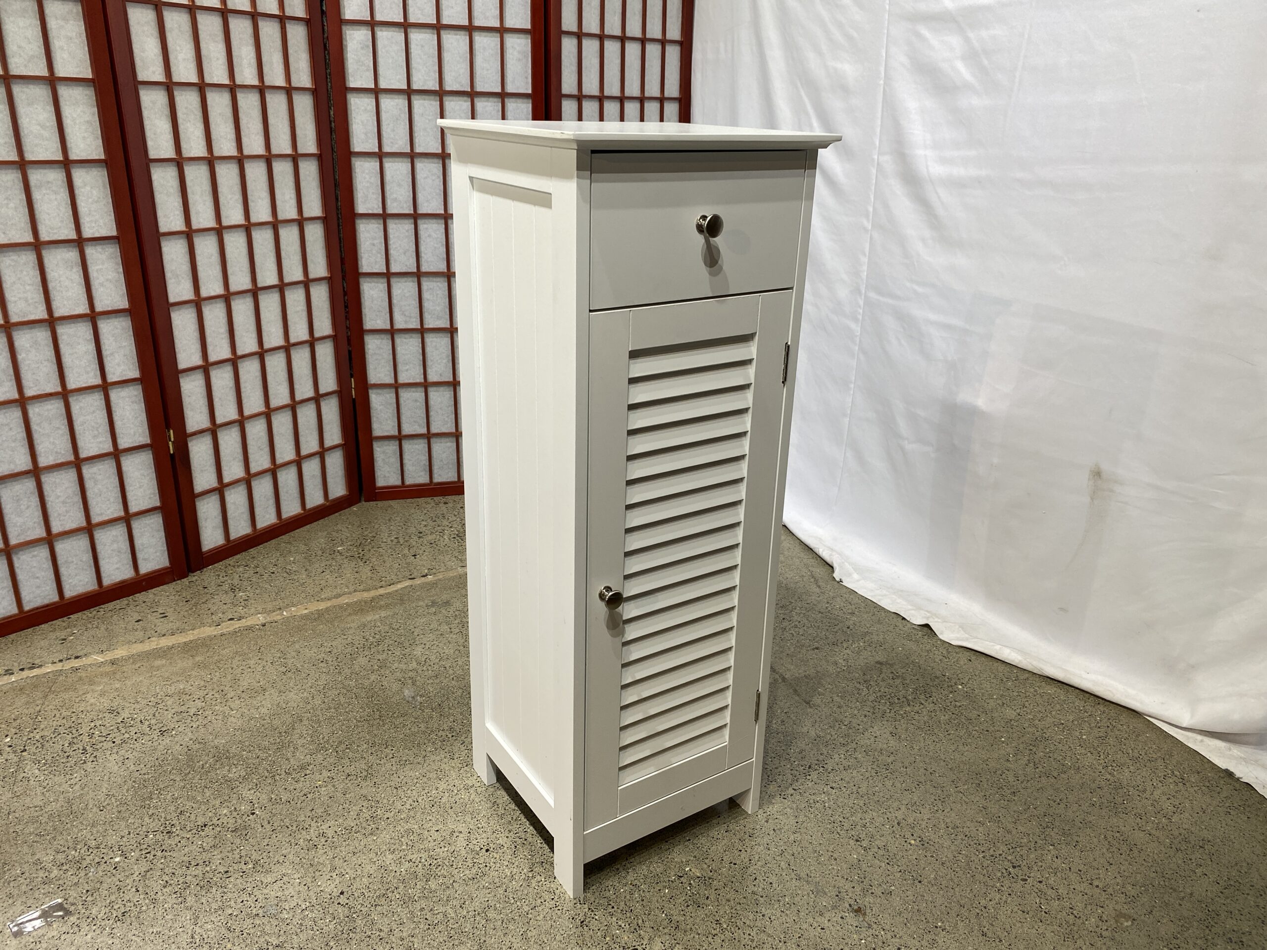 White Narrow Bathroom Floor Storage Cabinet