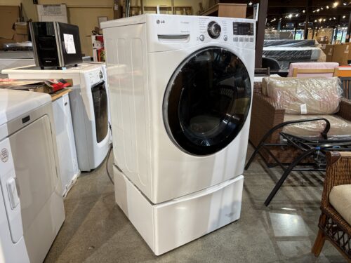 LG  27 Inch Electric Dryer with 7.3 cu. ft. Capacity,Steam Functions, Sensor Dry in White with Pedestal  Model #DLEX5800V