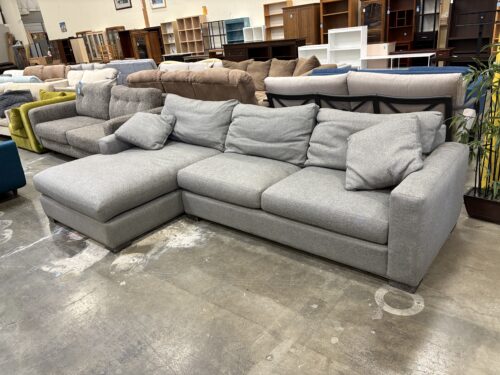 MCCREARY MODERN Down Filled Heathered Grey Square Arm 2 Piece L-Shaped Sofa