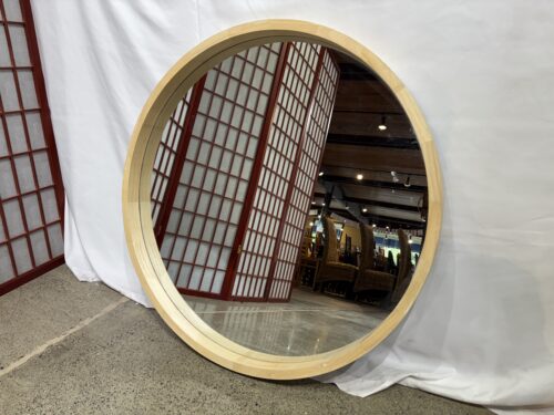 30" Inch Natural Wood Round Wall Hanging Mirror