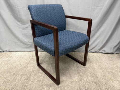 HON CO.  Blue Upholstered Dark Wood Sled Base Chair