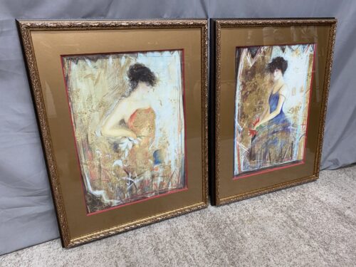 "Blue Dress" and "Contemplation" Ornate Framed Limited Edition Prints by Janet Treby (Set of 2)