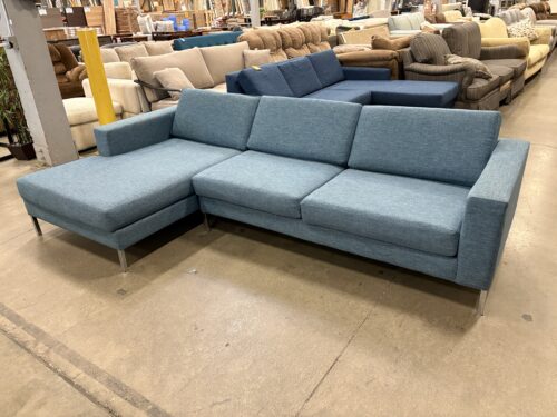 Modern Low Back Heathered Turquoise 2 Piece L-Shaped Sofa with Chrome Legs