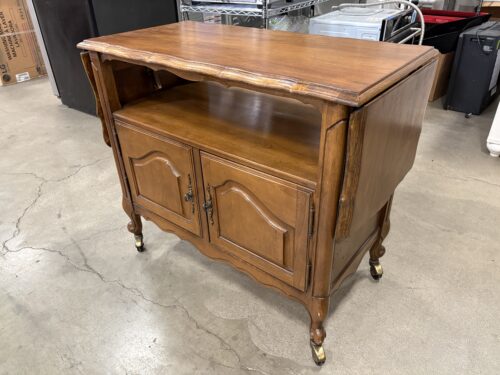 Vintage French Provincial Style Walnut Finished Drop-Leaf Buffet Cabinet with Castors
