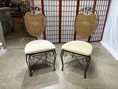 Vintage Wrought Iron Apple Back Wicker Dining Chairs (Set of 2)