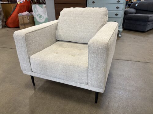 ASHLEY FURNITURE Heathered Cloud Modern Tufted Square Arm Accent Chair with Black Metal Tapered Legs