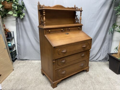 Vintage Solid Wood Carved Victorian Style Secretary Desk