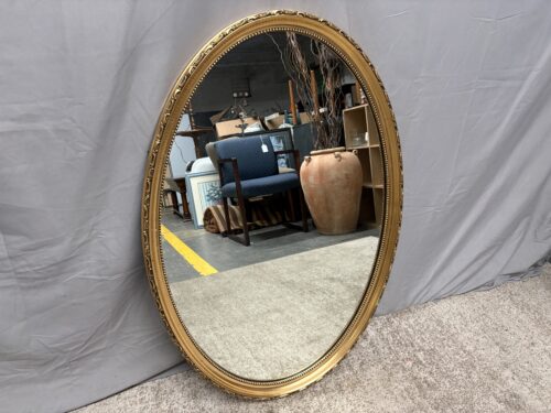 Carved & Beaded Brass Oval Hanging Mirror