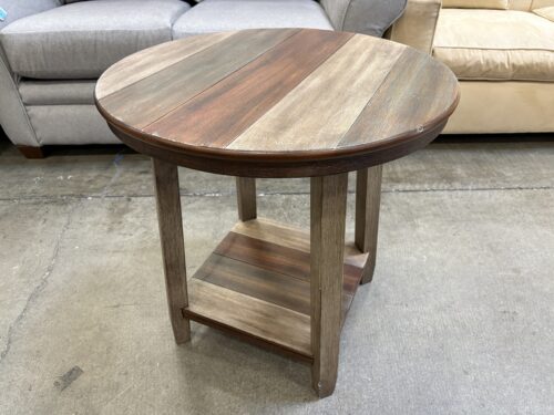 ASHLEY FURNITURE Contemporary Round Mixed Finish Wooden 2 Tier Side Table