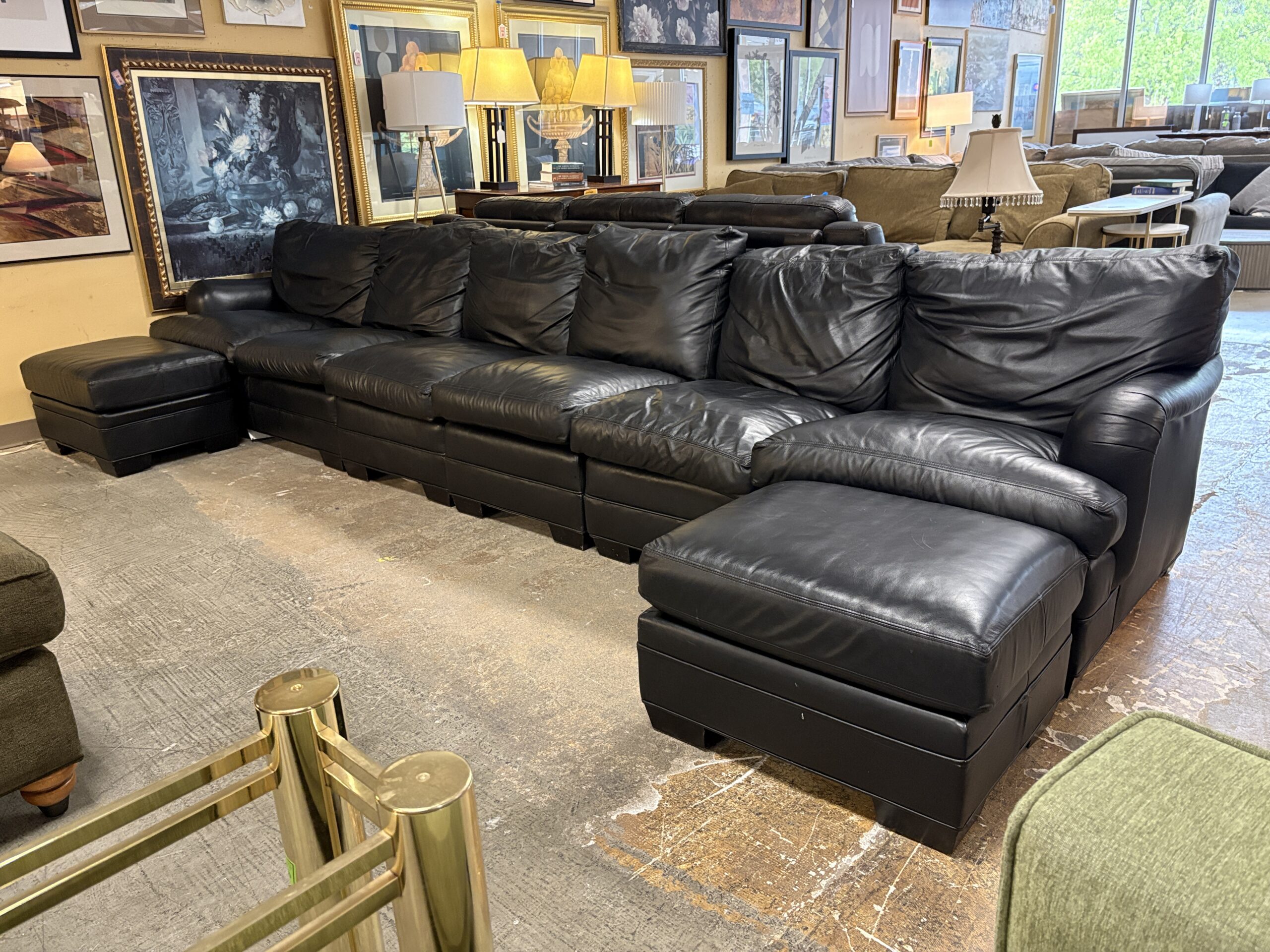 CLASSIC LEATHER Black Leather Modular 4-Piece Sectional w/ 2 Ottomans