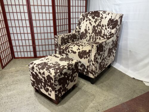 Milk Cow Print Club Chair with Nailhead Trim and Ottoman