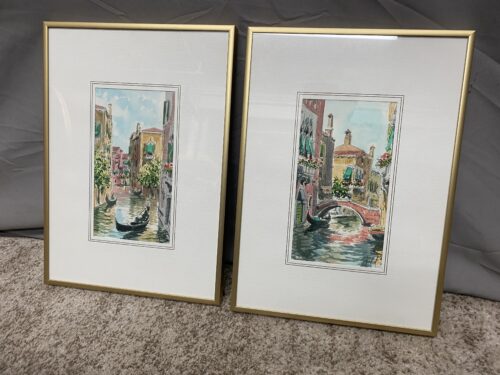 Signed Venetian Canal Watercolor (Set of 2)