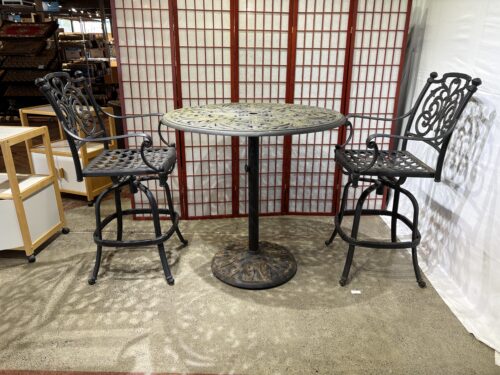 Gray Cast Aluminum Bar Height Round Patio Set with Swivel Chairs (Set of 2)