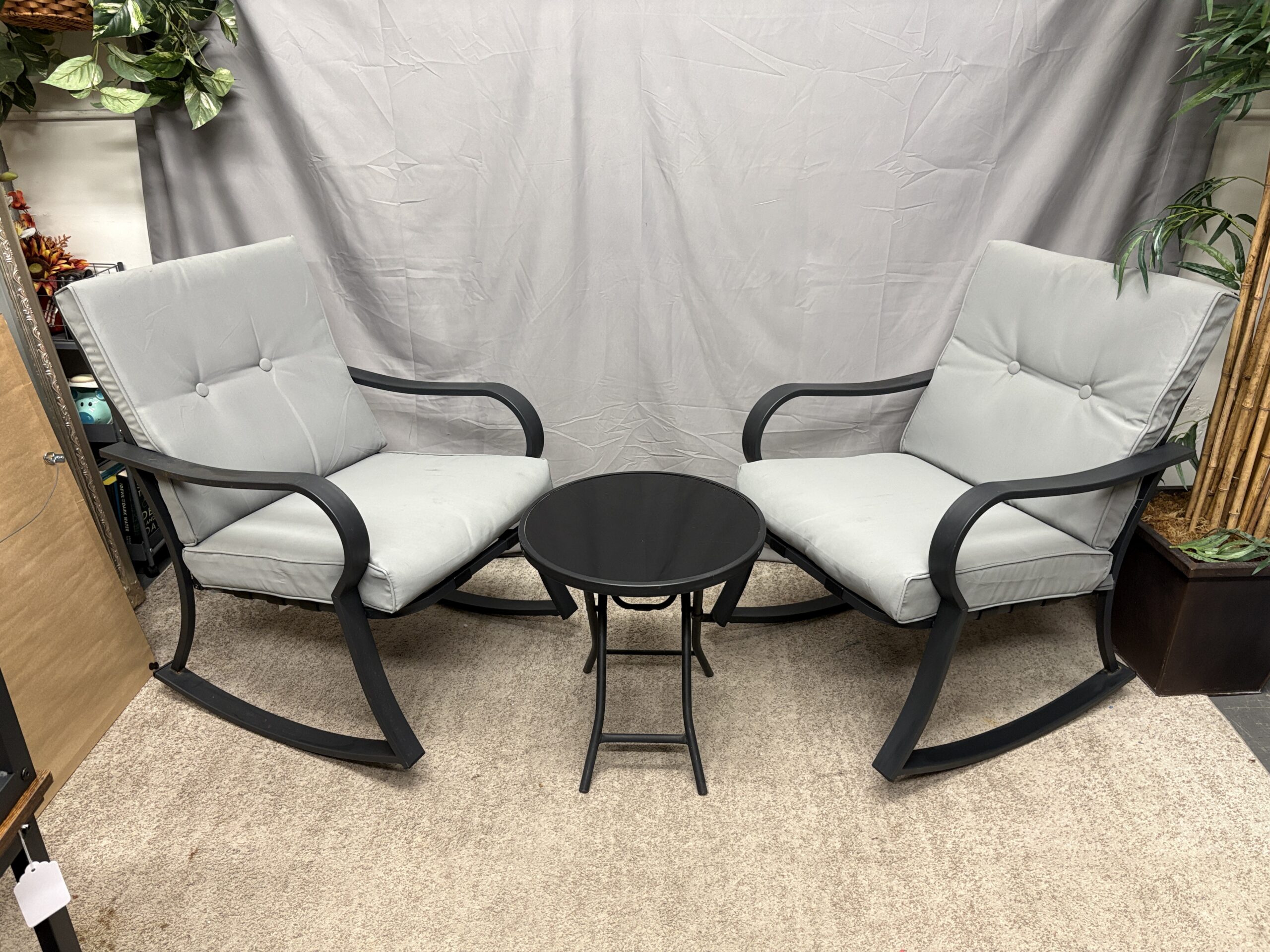 Aluminum Grey & Black Outdoor Dining Set w/ Folding Table (Set of 3)