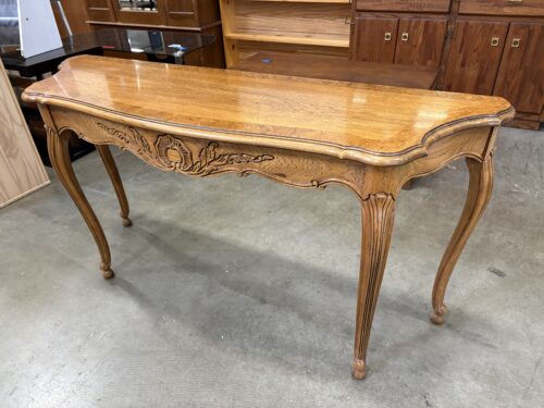 THOMASVILLE French Provincial Demilune Console Table with Carved Floral Details