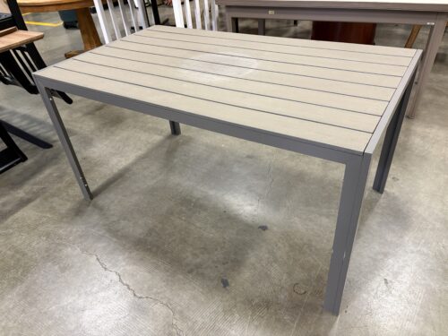 Grey Metal Frame Outdoor Table with Wood-Like Top