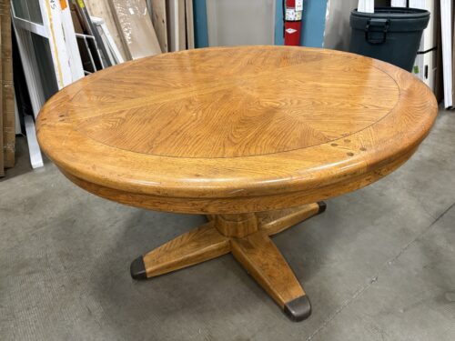 Vintage Round Solid Wood Dining Table with Toe-Capped Pedestal Base