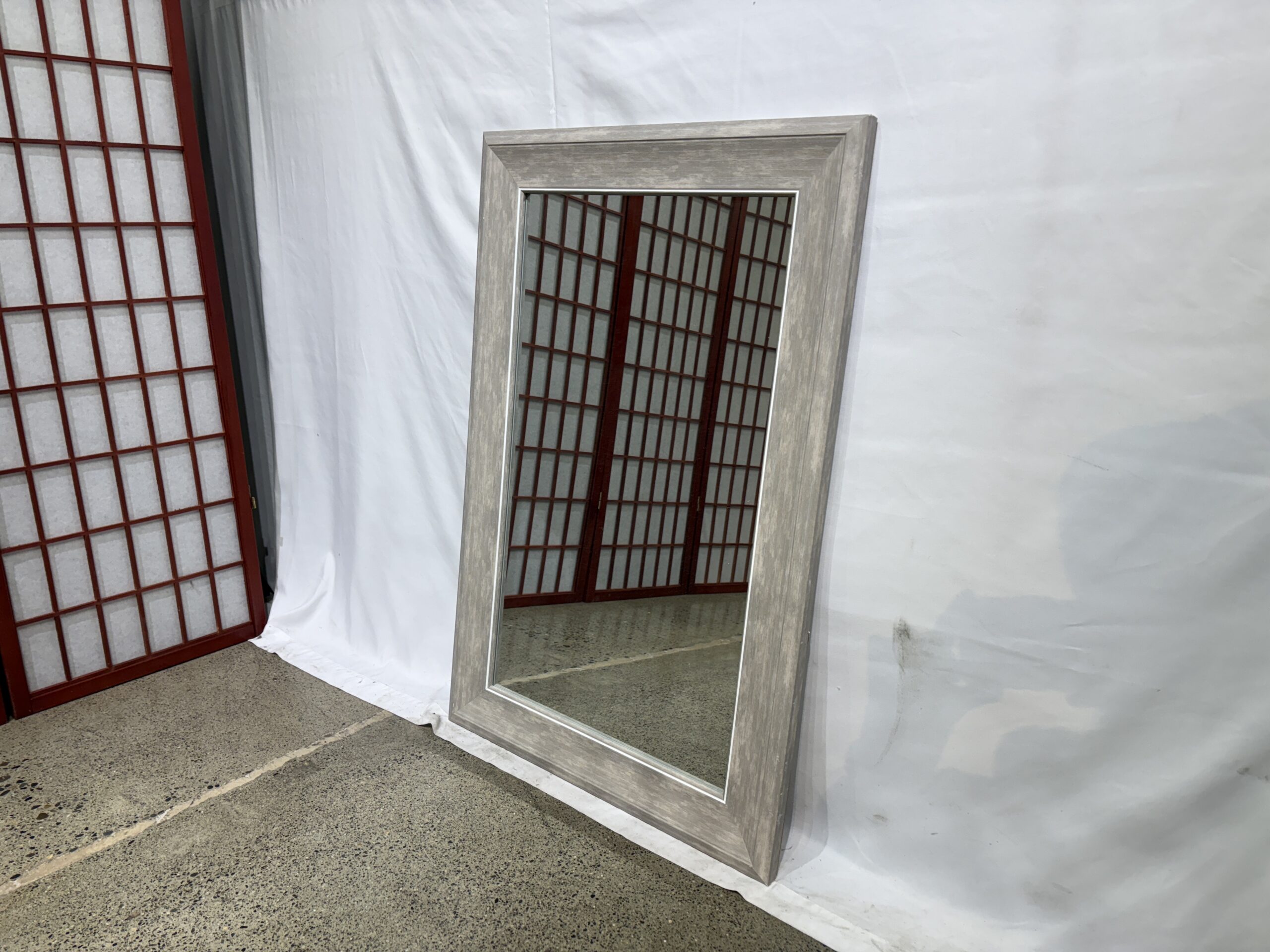 Gray Washed Rectangular Wall Hanging Mirror