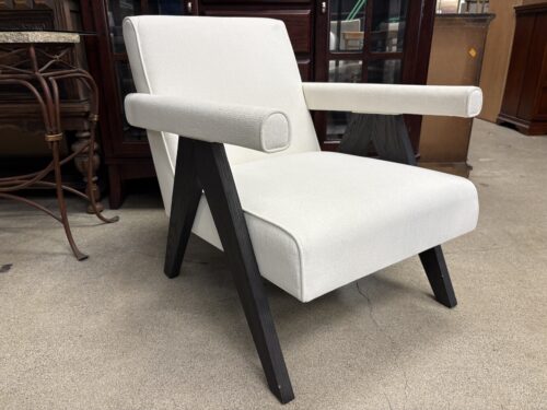 RESTORATION HARDWARE Jakob White Fabric & Black Oak Frame Lounge Chair
