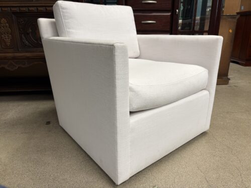 RESTORATION HARDWARE Oliver White Fabric Track Arm Swivel Chair