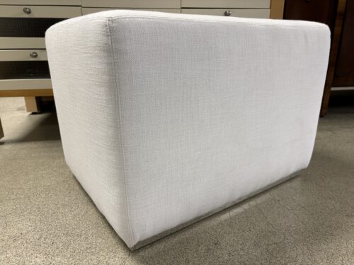 RESTORATION HARDWARE Rex Rectangular White Fabric Polished Stainless Steel Base Foot Stool
