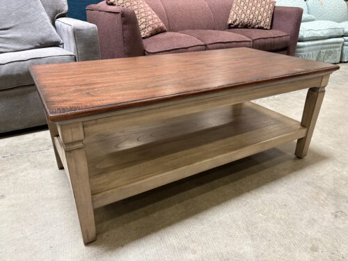 PIKE & MAIN Rustic Grey Farmhouse Style 2 Tier Coffee Table with Dark Finished Top