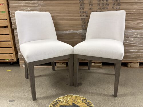 RESTORATION HARDWARE Morgan Curved Back White Fabric & Grey Oak Leg Side Chair (Set of 2)